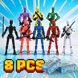 [Assembly Complete] 8Pcs Dummy 13 Action Figures with Magnetic Suction Function, Lucky Titan 13 Action Figures, Multi-Jointed Movable，with 3 Hand-Shapes, 5 Weapons