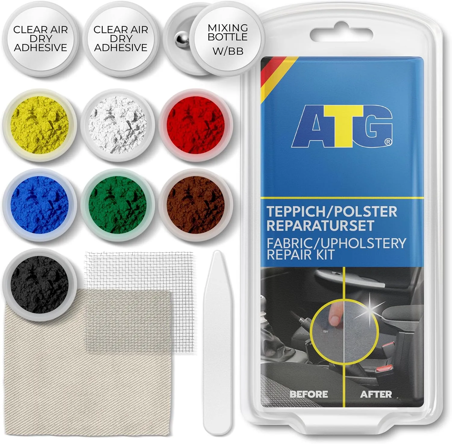 ATG Upholstery Repair Kit - Car Seat Repair Kit Fabric - Fabric Repair Kit - Carpet Repair Kit - Car Seat Patch - Burn Hole Repair Kit Car - Sofa Repair Kit - Car Seat Leather Repair