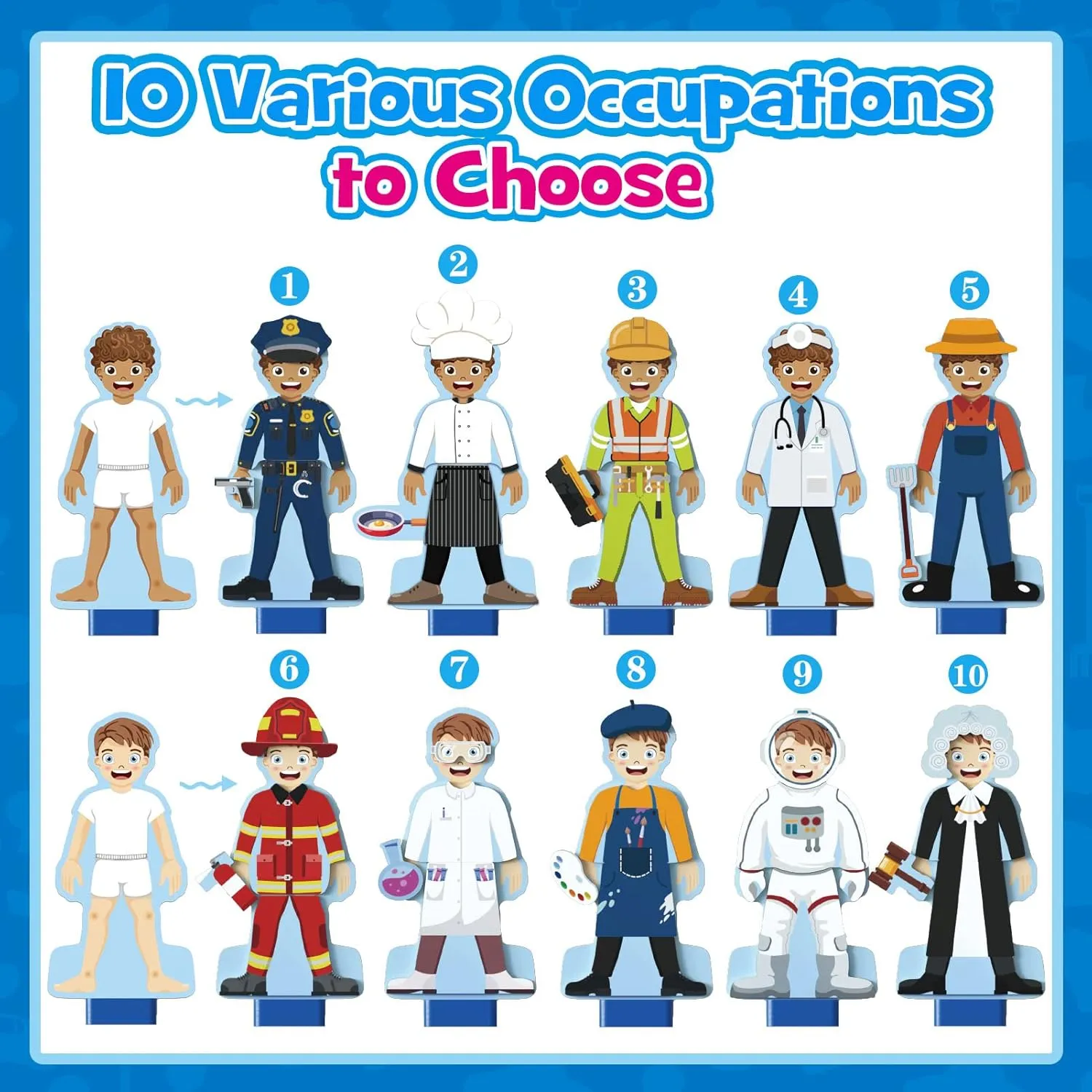 Atoylink Wooden Magnetic Dress up Dolls Pretend Play Set 40  Pcs Occupations Community Helpers Matching Games Fridge Magnets for Toddlers Preschool Learning Toys Boys Birthday Gifts