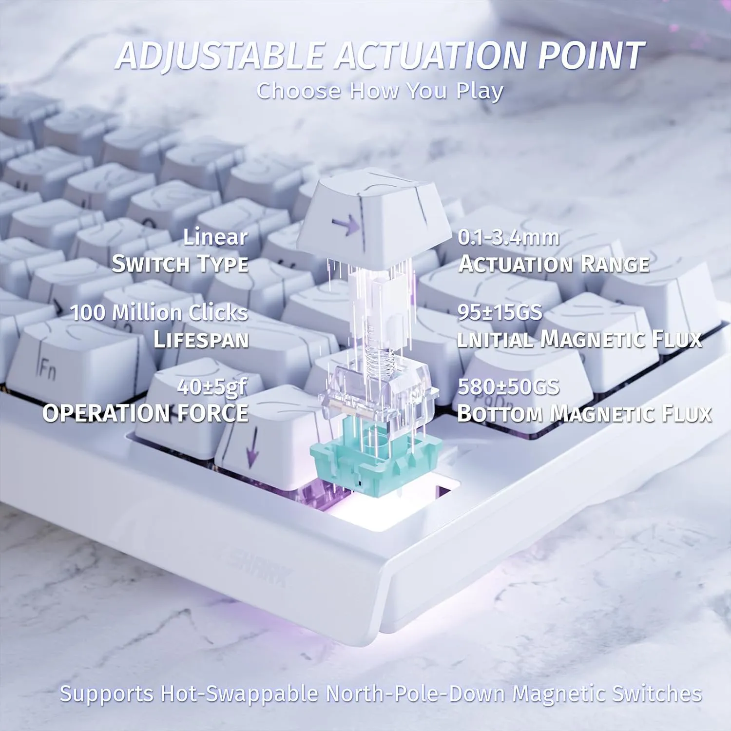 ATTACK SHARK X68 HE Rapid Trigger Mechanical Gaming Keyboard 60% Wired with Adjustable Actuation,Hall Effect Magnetic Switch,8KHz Polling Rate,RGB Backlit,Top Mount,Side Printed Keycap(White Contour)
