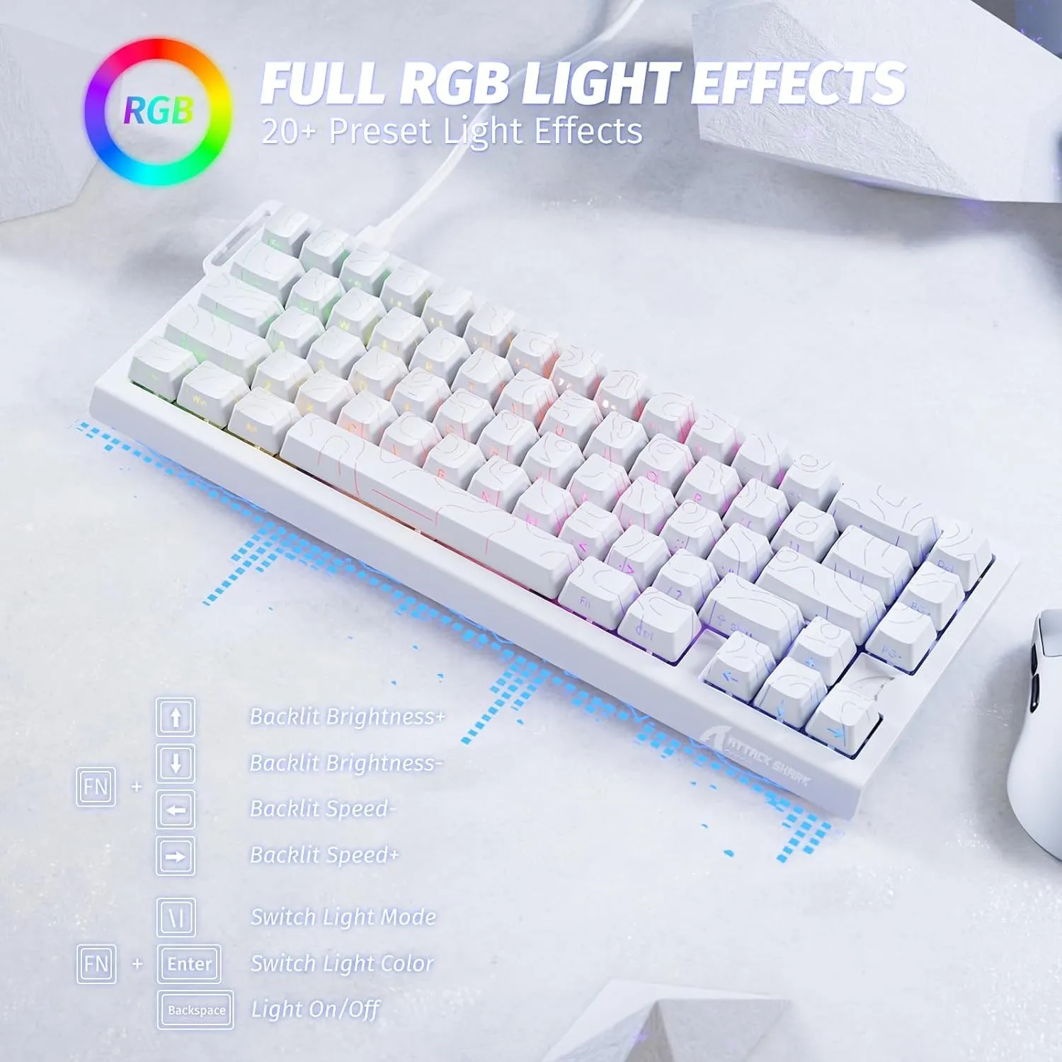 ATTACK SHARK X68 HE Rapid Trigger Mechanical Gaming Keyboard 60% Wired with Adjustable Actuation,Hall Effect Magnetic Switch,8KHz Polling Rate,RGB Backlit,Top Mount,Side Printed Keycap(White Contour)