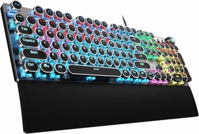 AULA F2088 Typewriter Style Mechanical Gaming Keyboard Blue Switches,Rainbow LED Backlit,Removable Wrist Rest,Media Control Knob,Retro Punk Round Keycaps,USB Wired Computer Keyboard