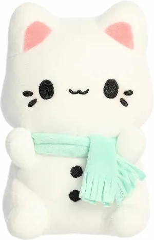 Aurora® Festive Tasty Peach® Mint Snowman Meowchi Stuffed Animal - Bright & Colorful Design for Room Decor - Perfect for Holiday Decorations or Gifts - White 7 Inches