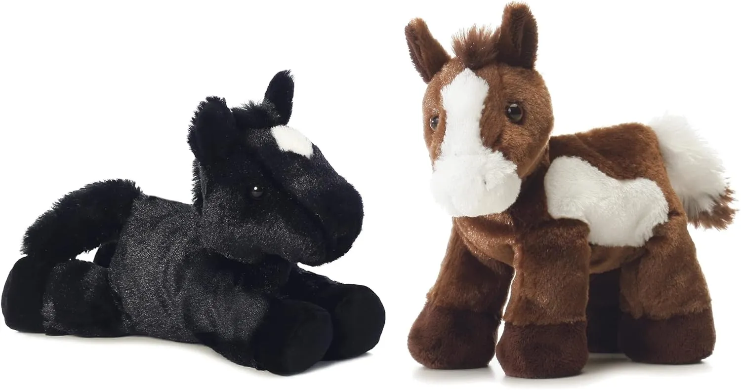 Aurora Paint Plush Horse & Beau Black Horse Mini Flopsie 8 Bundle