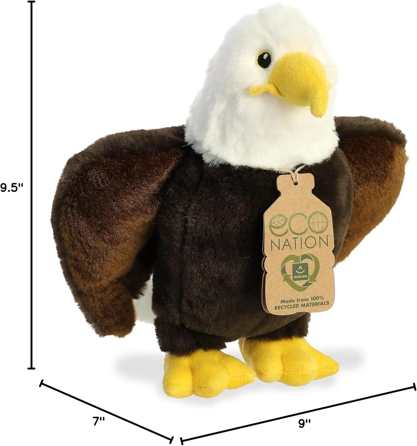 Aurora® Responsibly Made Eco Nation™ Eagle Stuffed Animal - Ideal for Playtime Adventures - Perfect for Birthdays or Just Because - Brown 9.5 Inches
