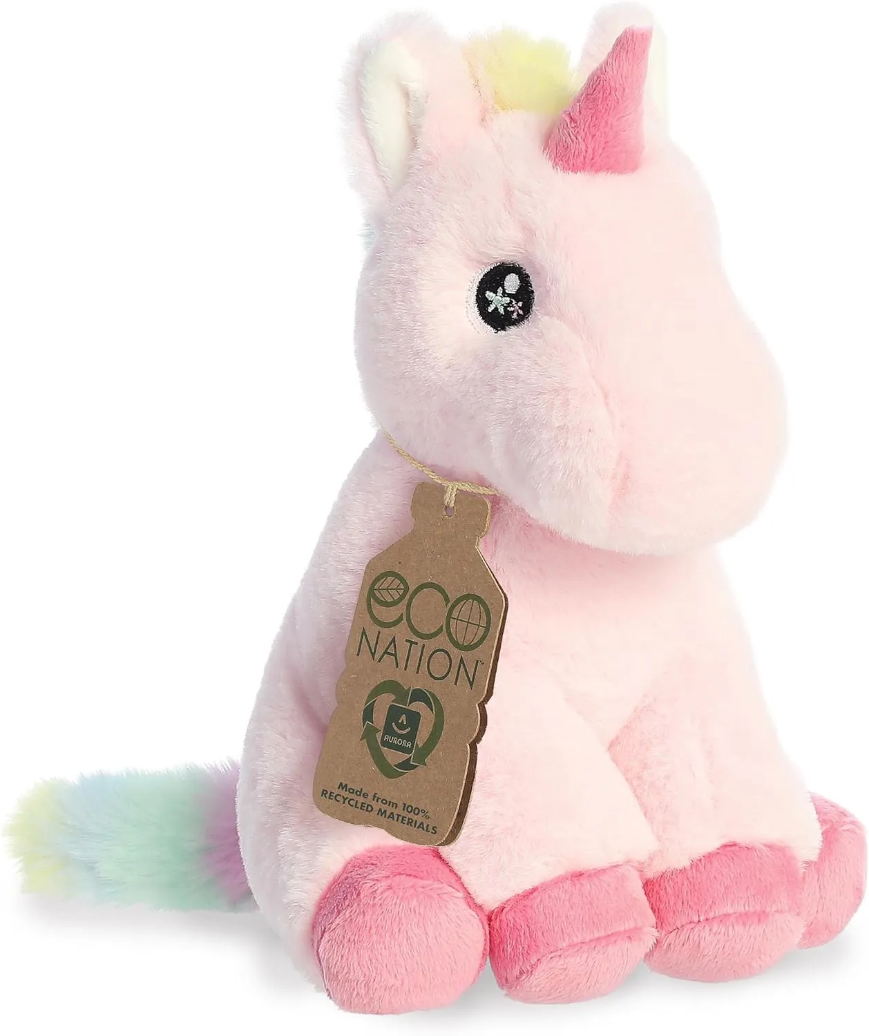 Aurora® Responsibly Made Eco Nation™ Pearl Unicorn Stuffed Animal - Ideal for Playtime Adventures - Perfect for Birthdays or Just Because - Pink 9 Inches