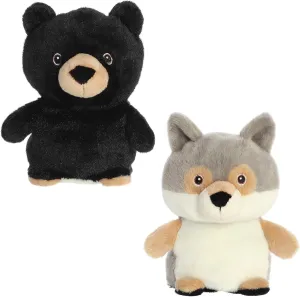 Aurora® Responsibly Made Eco Nation™ Reversible Eco Pairs: Black Bear and Wolf Stuffed Animal - Ideal for Playtime Adventures - Perfect for Birthdays or Just Because - 6.5 Inches