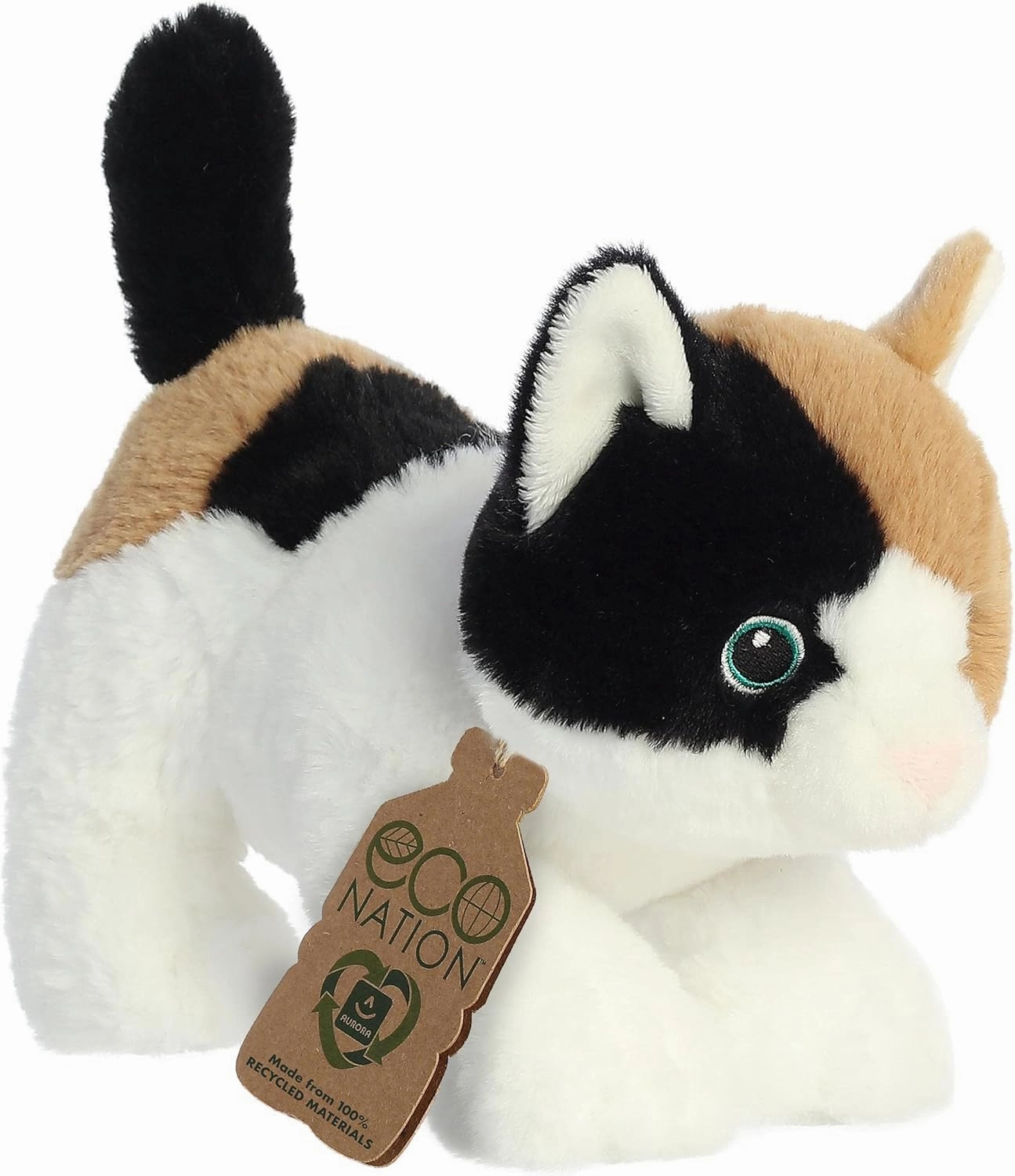 Aurora® Responsibly Made Eco Nation™ Calico Cat Stuffed Animal - Ideal for Playtime Adventures - Perfect for Birthdays or Just Because - White 8.5 Inches
