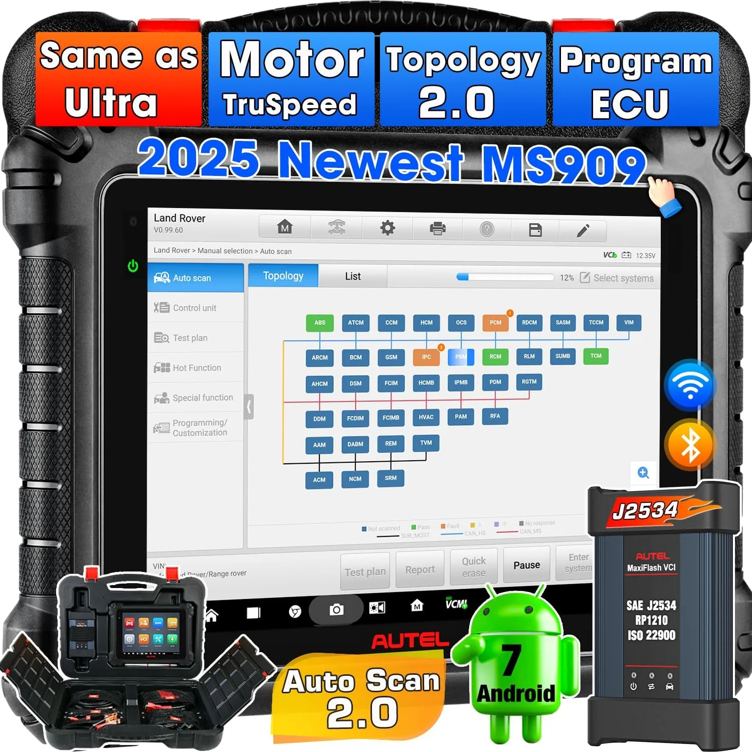 Autel Scanner MaxiSys MS909, Same as MSUltra MS919 Intelligent Scan Tool Up of Elite 2 PRO MS908S PRO II, Motor TruSpeed, Topology 2.0, J2534 ECU Programming Coding, 40 Reset 3000  Tests, CAN FD DoIP
