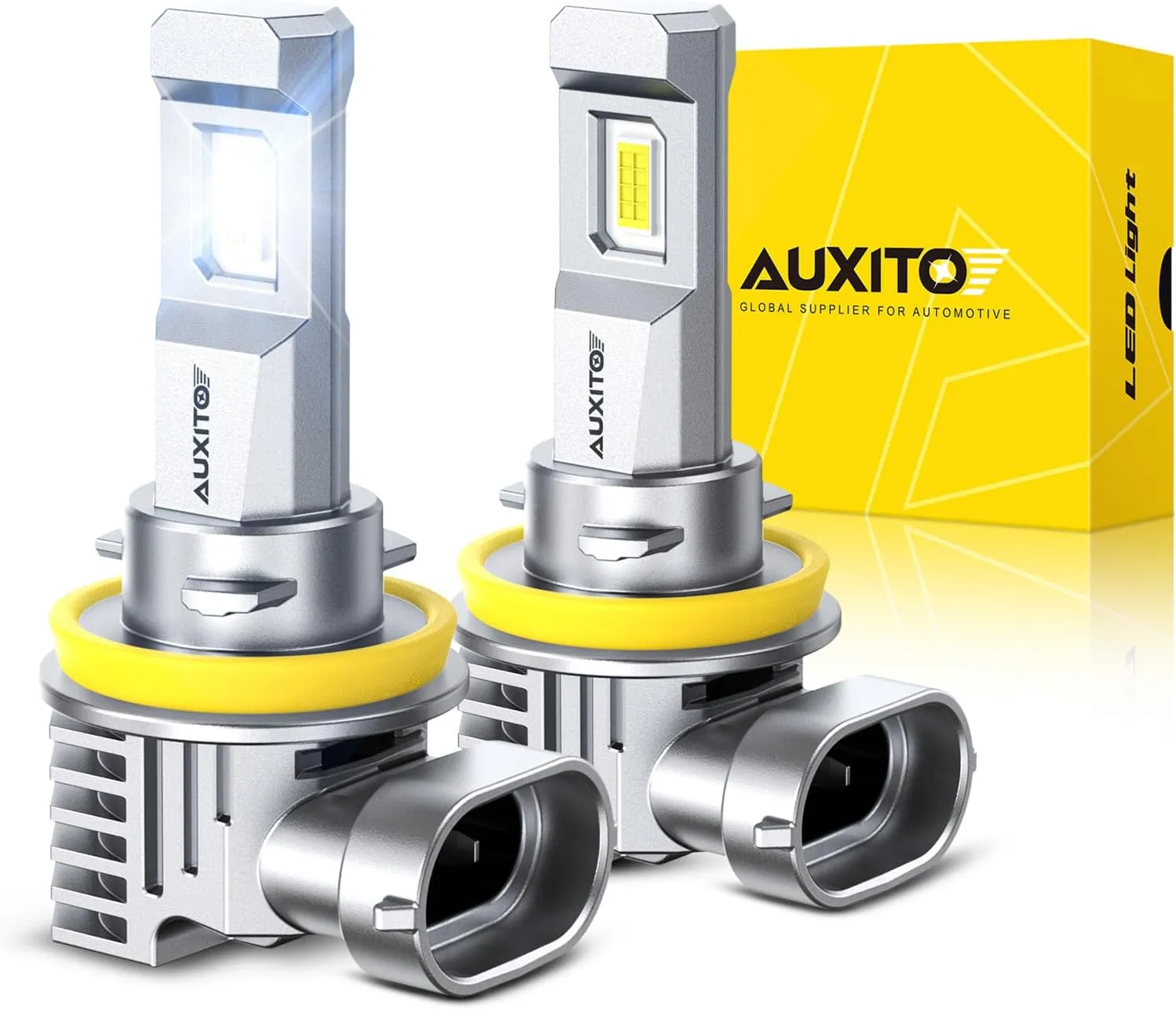 AUXITO H11 Light Bulb, 900% Brightness 6500K H8 H9 Bulbs 1:1 Mini Size, Plug-N-Play, IP68 Waterproof, Pack of 2