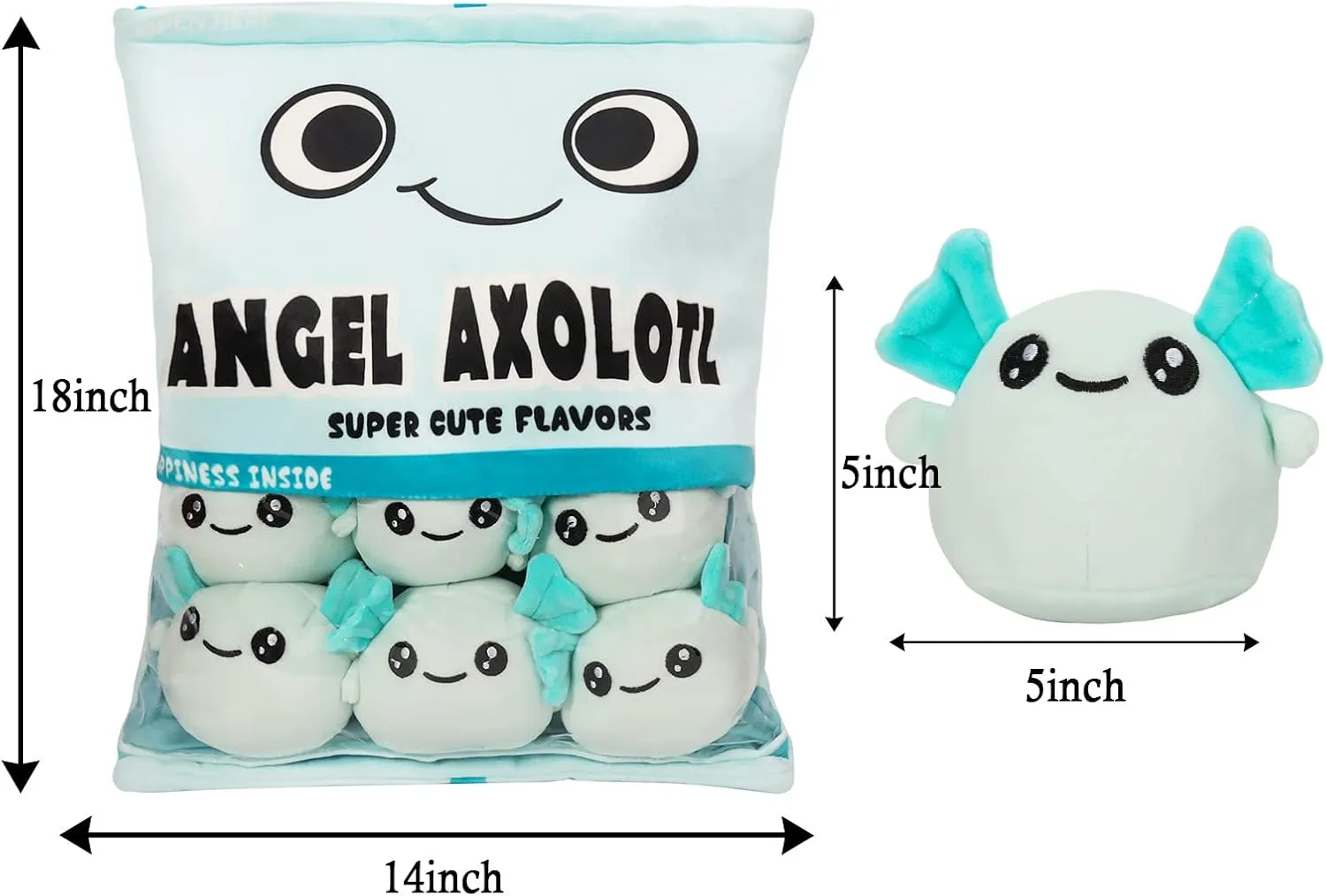 Axolotl Plush Pillow & Stuffed Animal, Cute Axolotl Toys (6 pcs, Blue)