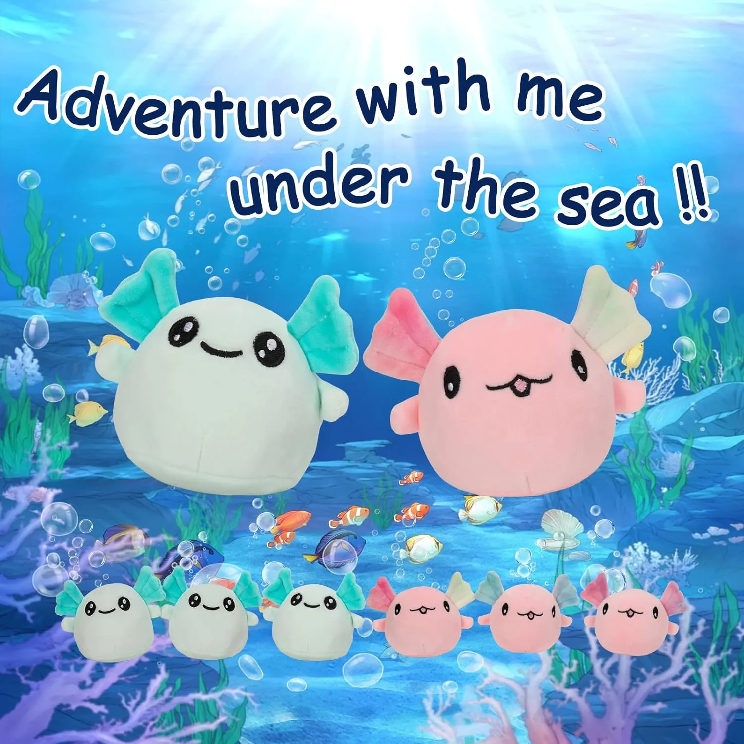 Axolotl Plush Pillow & Stuffed Animal, Cute Axolotl Toys (6 pcs, Blue)