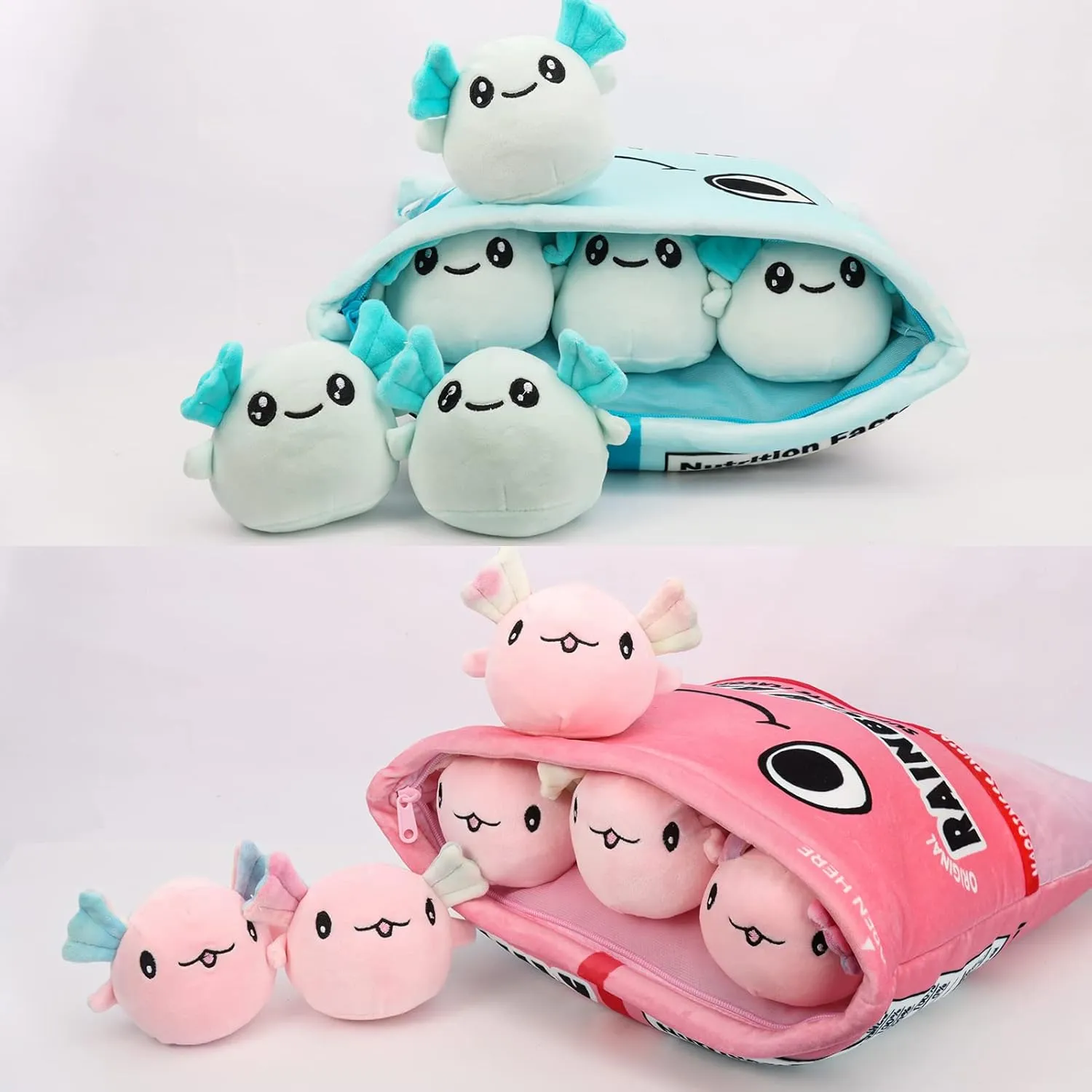 Axolotl Plush Pillow & Stuffed Animal, Cute Axolotl Toys (6 pcs, Blue)