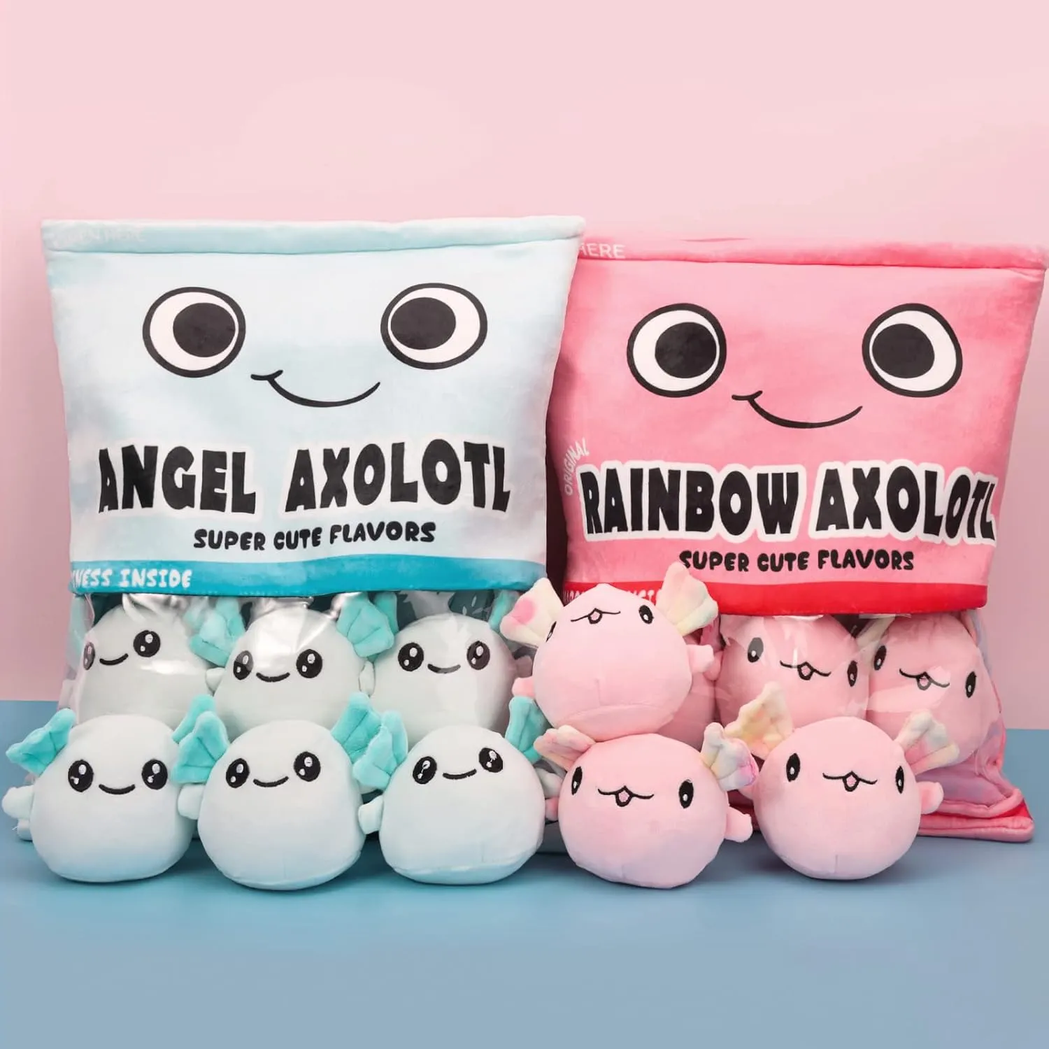 Axolotl Plush Pillow & Stuffed Animal, Cute Axolotl Toys (6 pcs, Blue)