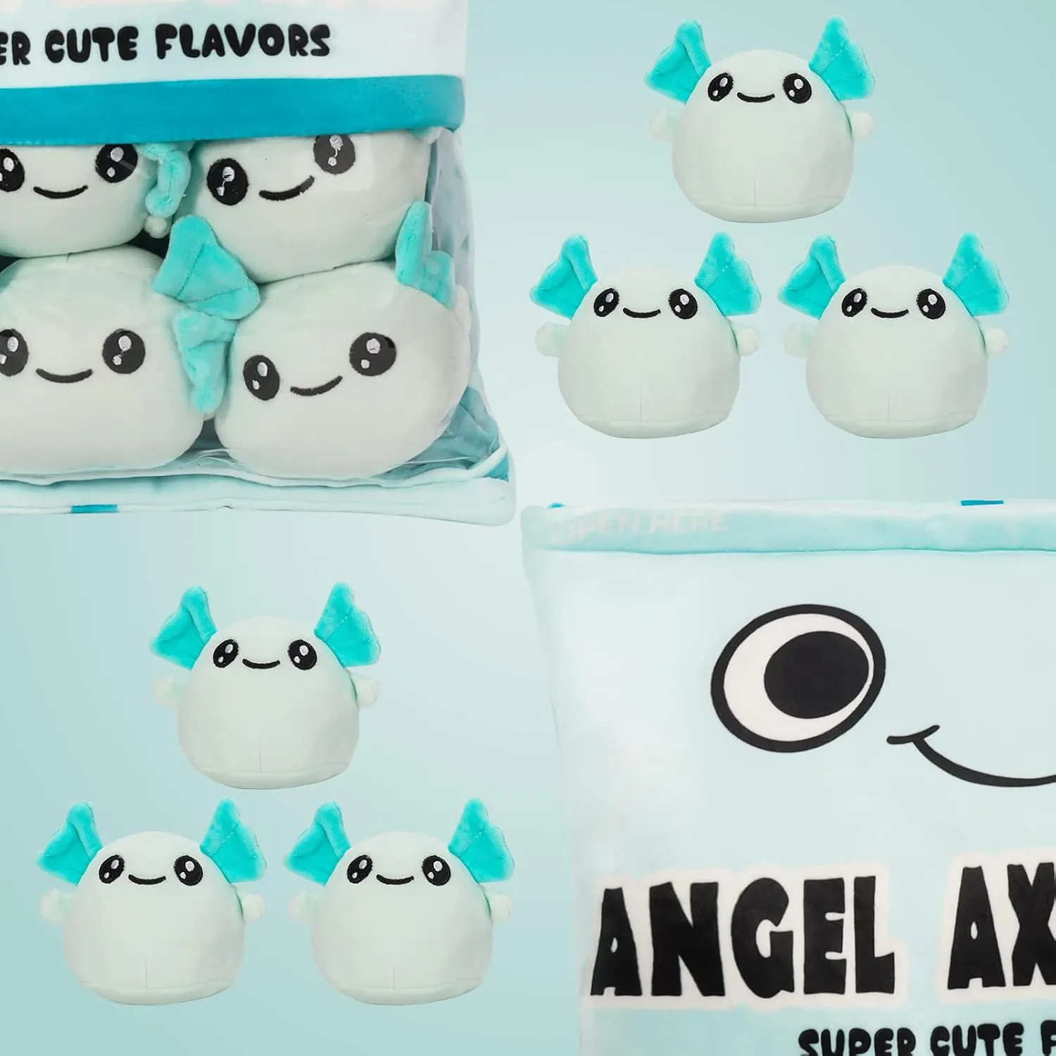 Axolotl Plush Pillow & Stuffed Animal, Cute Axolotl Toys (6 pcs, Blue)