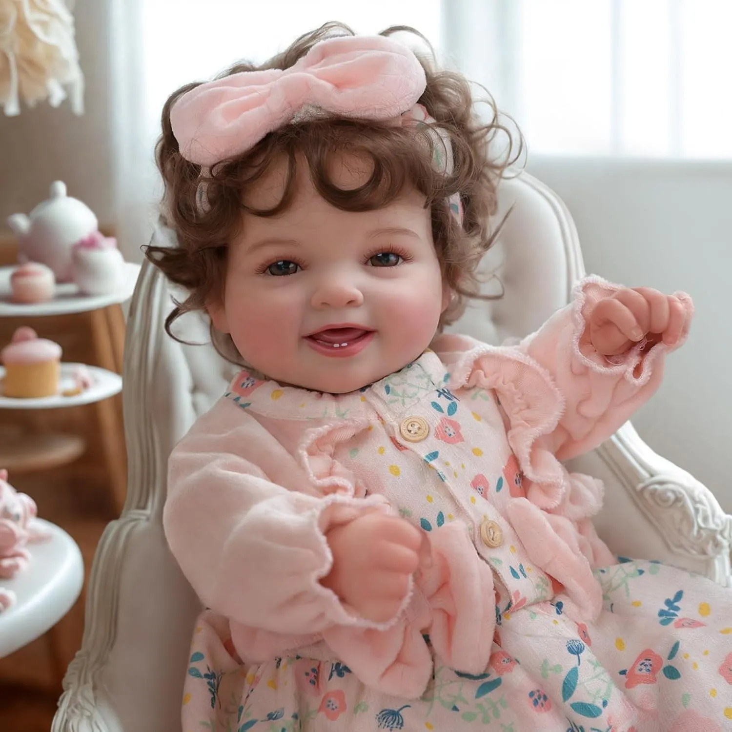 BABESIDE Lifelike Reborn Baby Dolls, 17 Inches Lovely Realistic-Newborn Baby Dolls with Curly Brown Hair, Soft Body Real Life Baby Doll Girl with Gift Box for Kids Age 3 