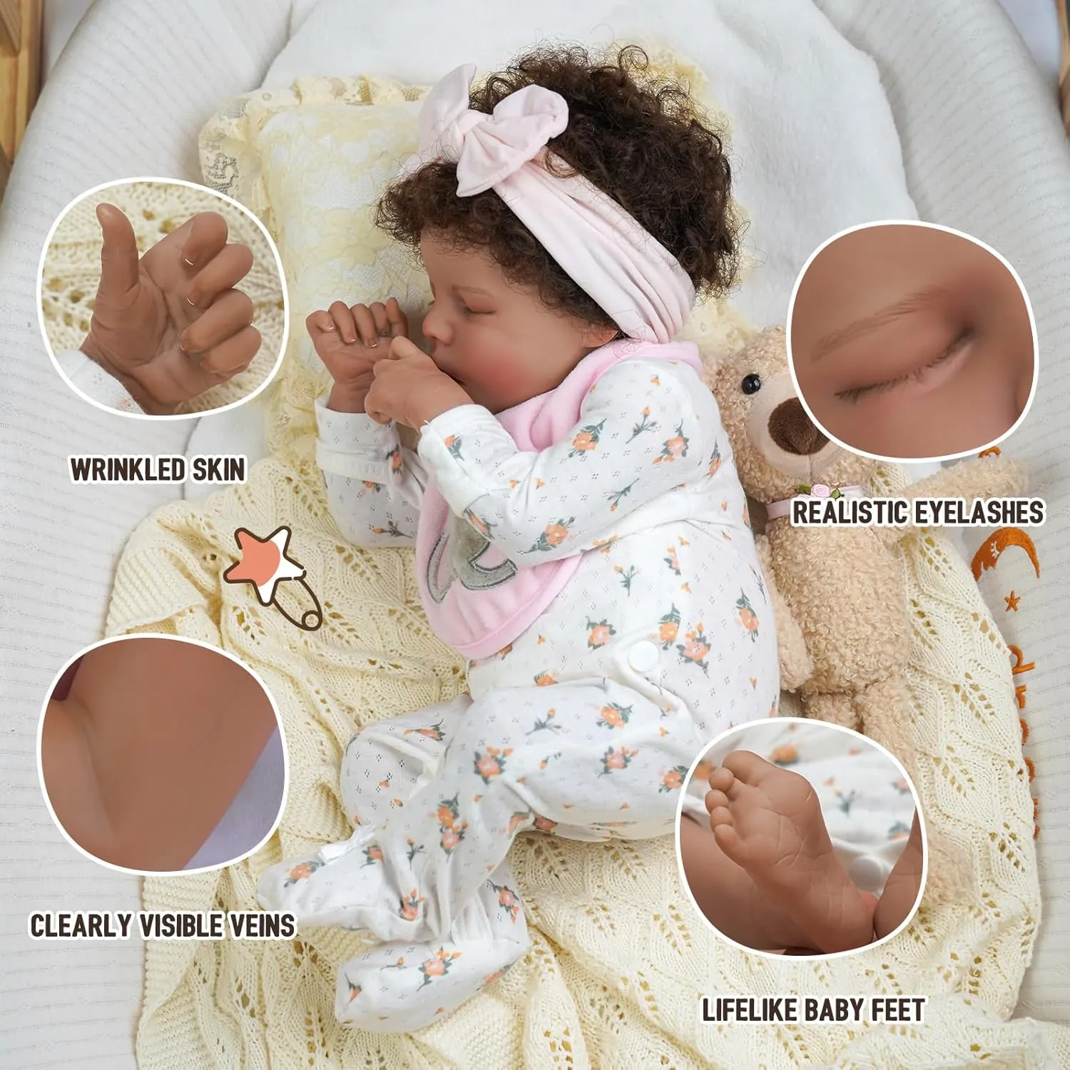 BABESIDE Lifelike Reborn Baby Dolls Black Girl- 17-Inch Realistic Newborn Baby Doll Real Life Baby Dolls with Clothes and Toy Gift for Kids Age 3 
