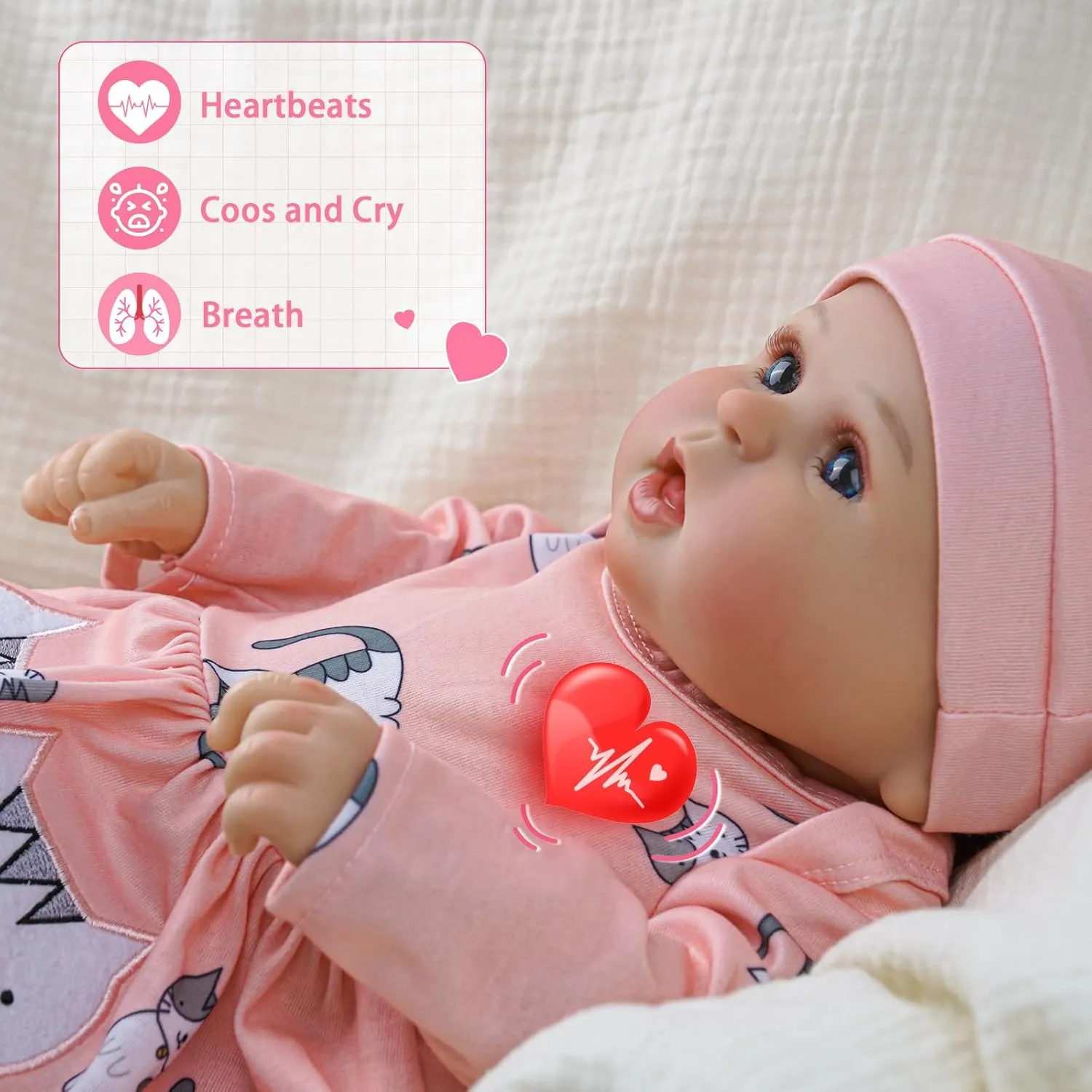 BABESIDE Reborn Baby Dolls with Voice Heartbeat and Breathing - Bailyn, 20 Inch Realistic Newborn Soft Baby Dolls with Toy Accessories Gift Set for Kids Age 3 