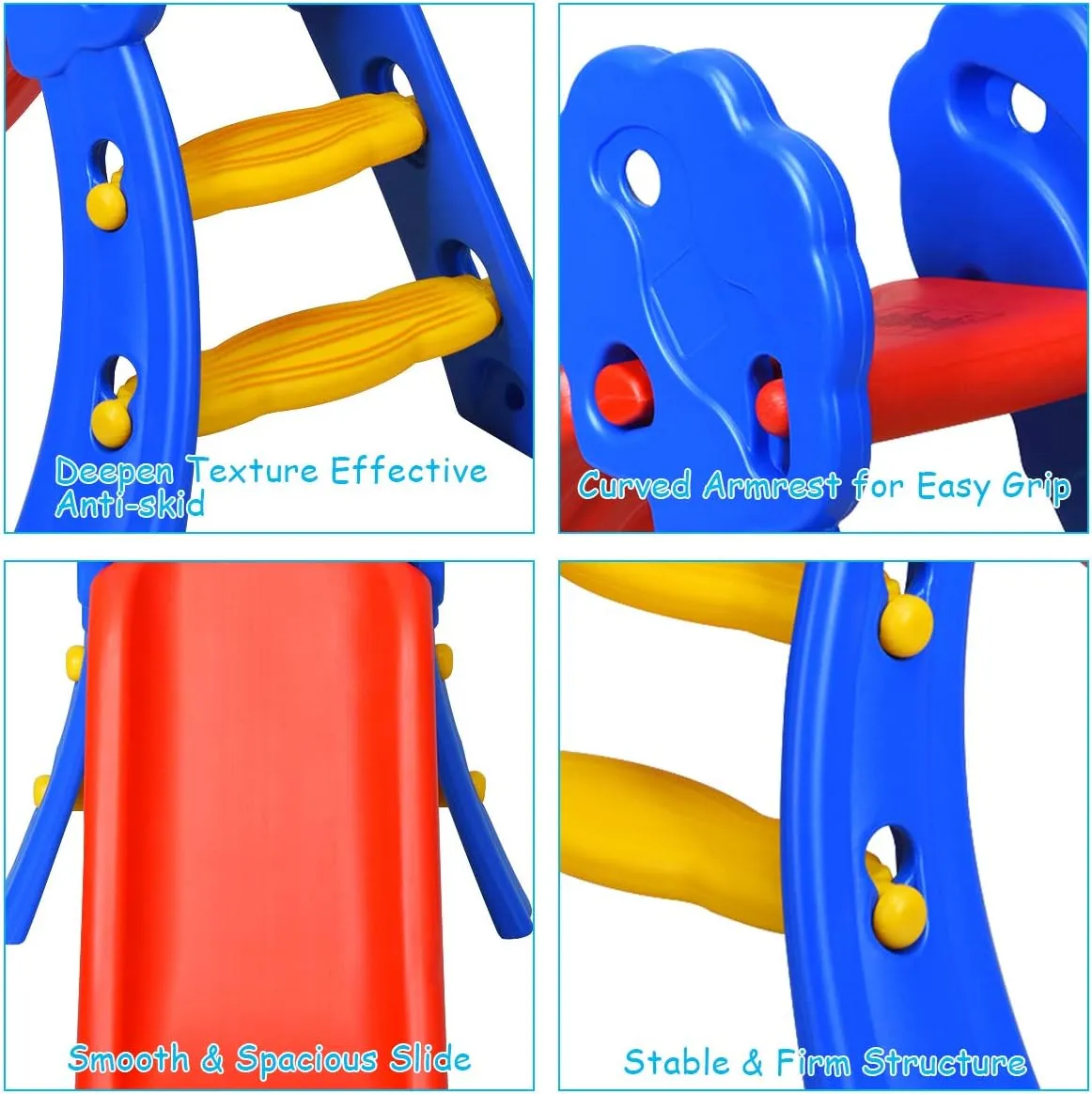 Baby Joy Folding Slide, Indoor First Slide Plastic Play Slide Climber Kids (Floral Rail  Basketball Hoop)