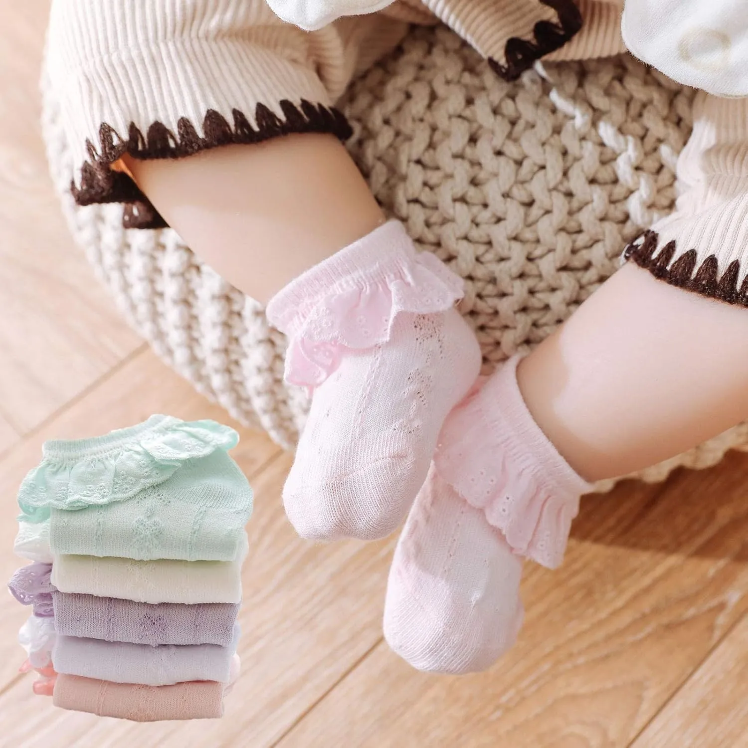 Baby Lace Socks Baby Girl Double/Eyelet Lace Ruffle Frilly Socks for Newborn Infant and toddlers Gift Set