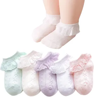 Baby Lace Socks Baby Girl Double/Eyelet Lace Ruffle Frilly Socks for Newborn Infant and toddlers Gift Set
