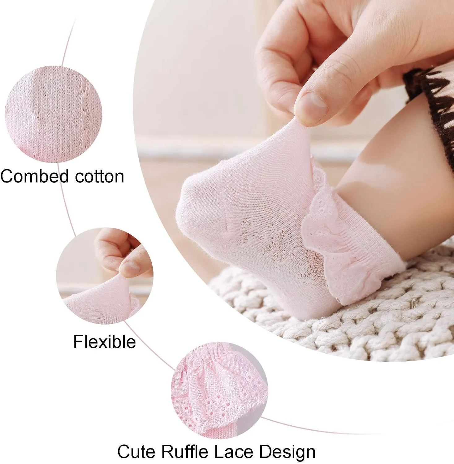 Baby Lace Socks Baby Girl Double/Eyelet Lace Ruffle Frilly Socks for Newborn Infant and toddlers Gift Set