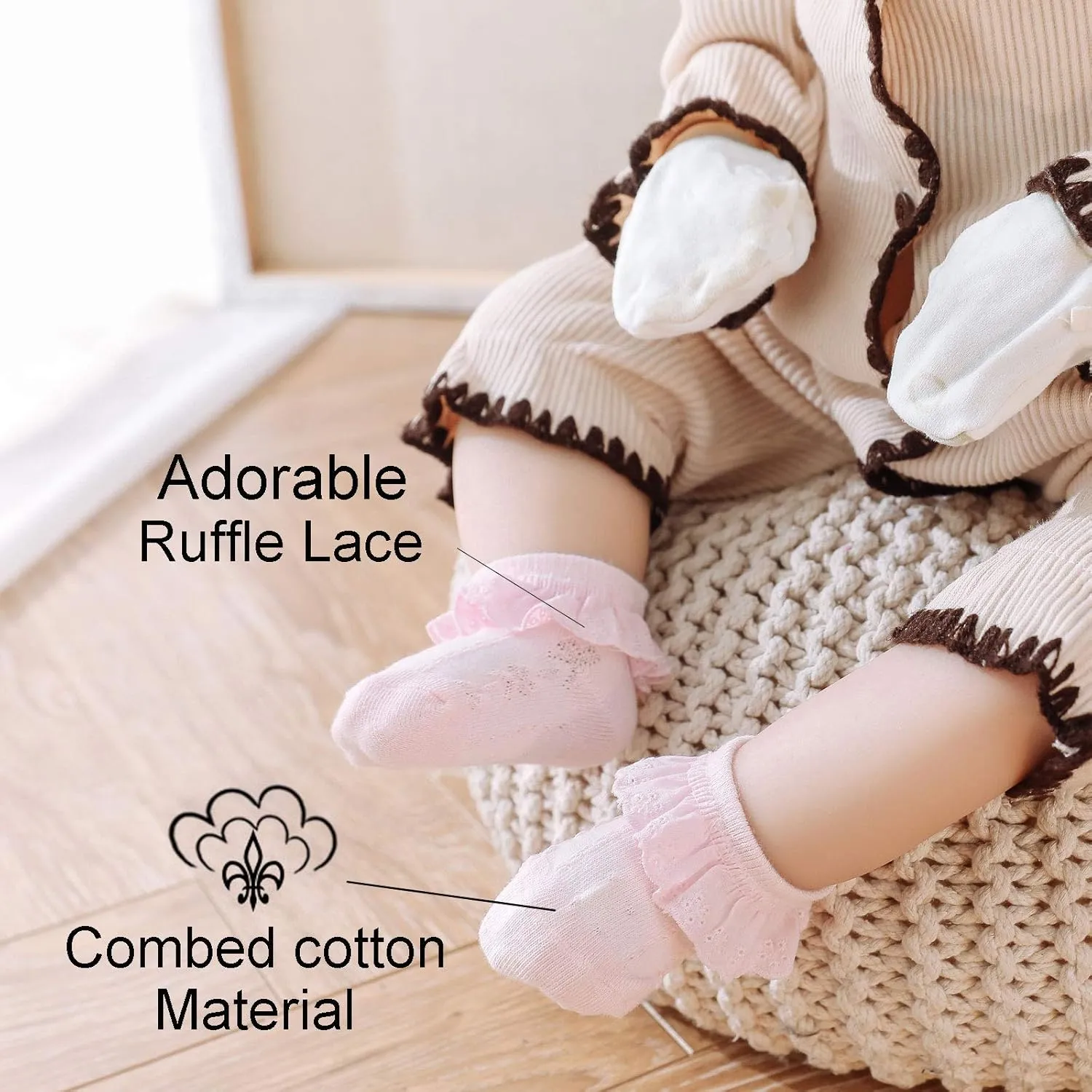 Baby Lace Socks Baby Girl Double/Eyelet Lace Ruffle Frilly Socks for Newborn Infant and toddlers Gift Set