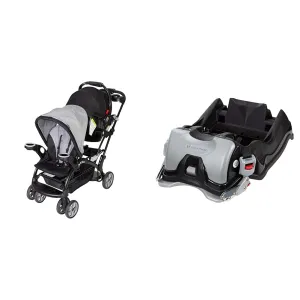 Baby Trend Sit N' Stand Ultra Stroller and EZ Flec Loc 32 Infant Car Seat Base Bundle, Morning Mist and Black