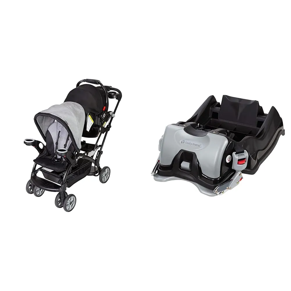 Baby Trend Sit N' Stand Ultra Stroller and EZ Flec Loc 32 Infant Car Seat Base Bundle, Morning Mist and Black