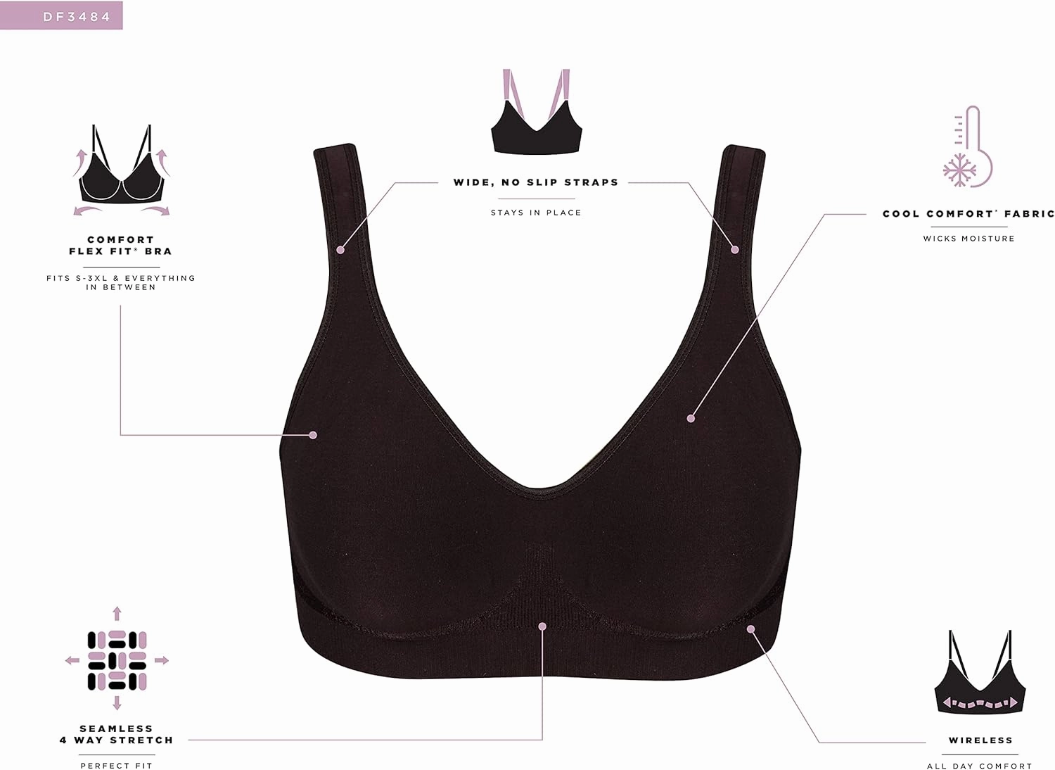 Bali Women's Comfort Revolution Wireless Bra, Full-Coverage Wirefree T-Shirt Bra, DF3484