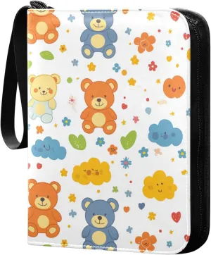 baseball card holder 400 pockets photo album with double sided removable sleeves collectors for 400 cards Cartoon Bear Colorful Cute