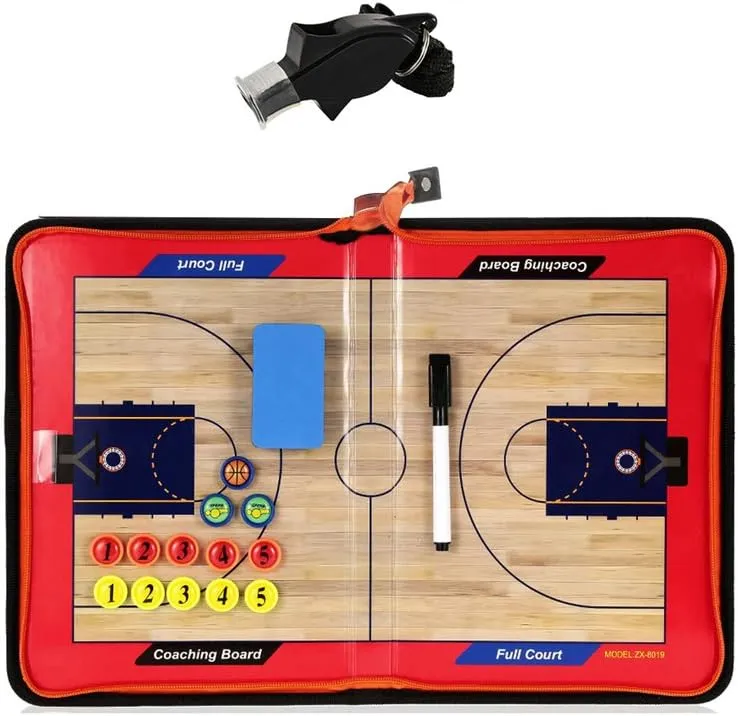 Basketball Coaching Board Strategy Tactics Clipboard with Coach Referee Whistle
