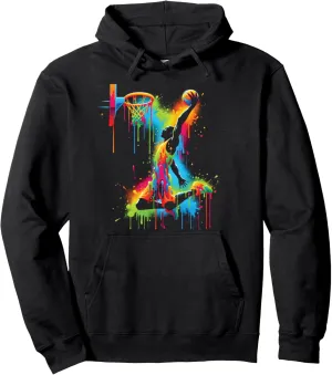 Basketball Player Slam Dunk Splash Color Sport Pullover Hoodie