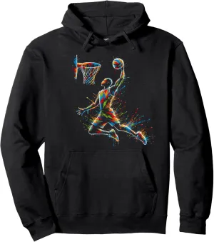 Basketball Player Slam Dunk Splash Color Sport Pullover Hoodie