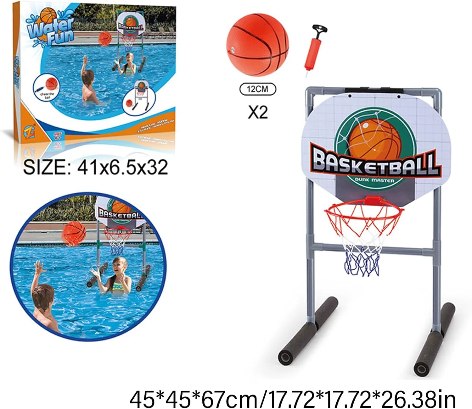 Basketballs Hoop Football Net for Poolsides with and Pump Outdoor Swimming Pool Basketballs Hoop Pool Football Set