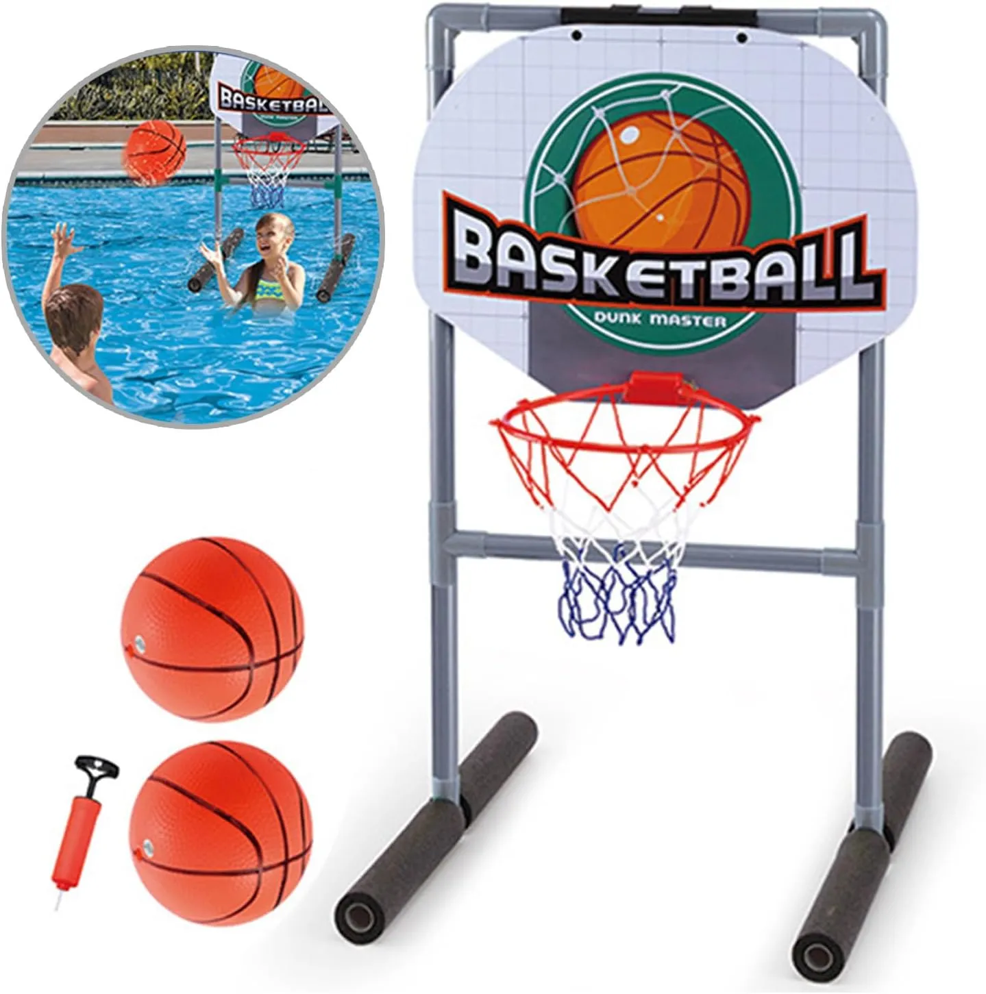 Basketballs Hoop Football Net for Poolsides with and Pump Outdoor Swimming Pool Basketballs Hoop Pool Football Set