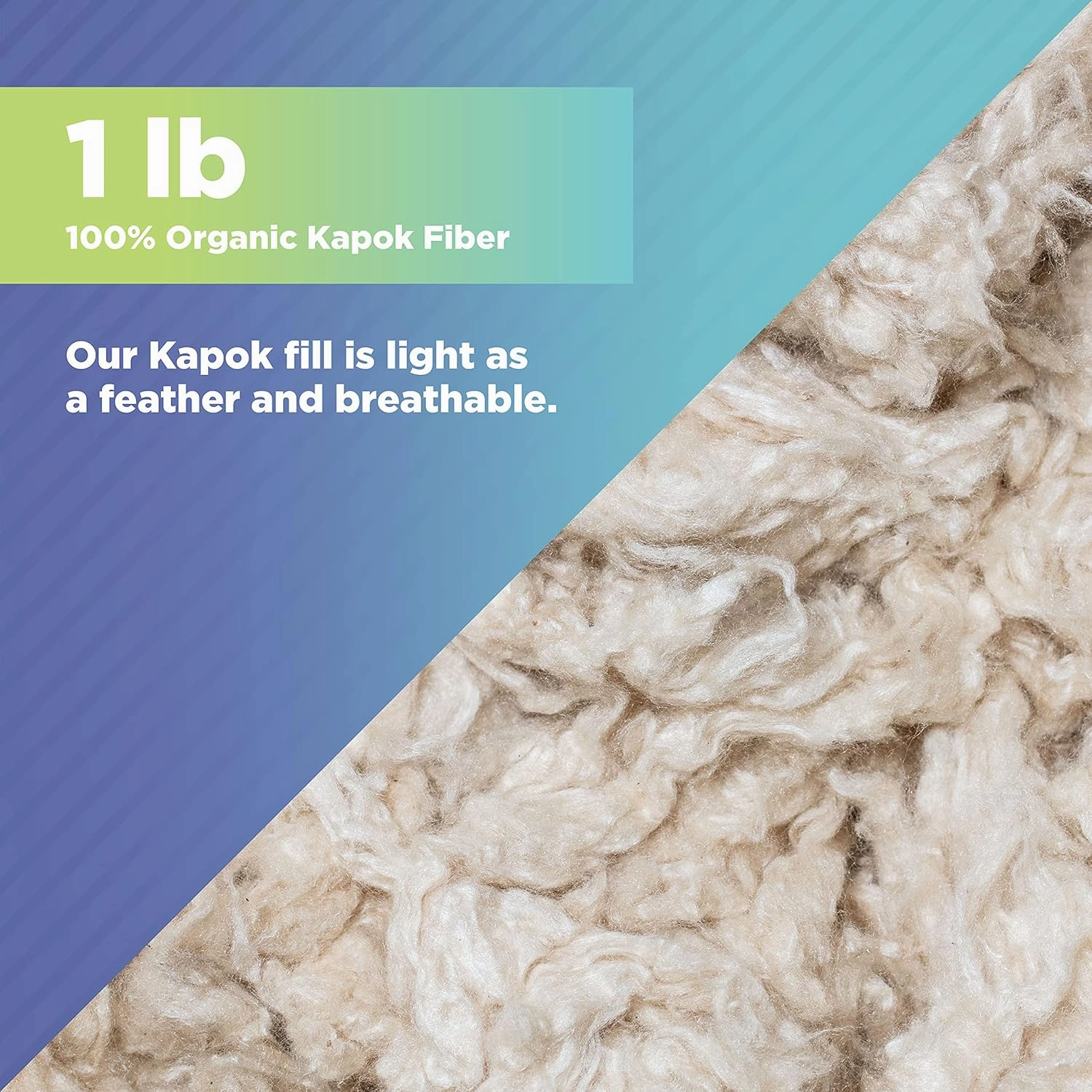 Bean Products Premium Kapok Fill | 1 lbs | 100% Organic Kapok Fiber | Chemical Free and Hypoallergenic | Perfect for Pillows, Pet Beds, Couches & More | Made in USA
