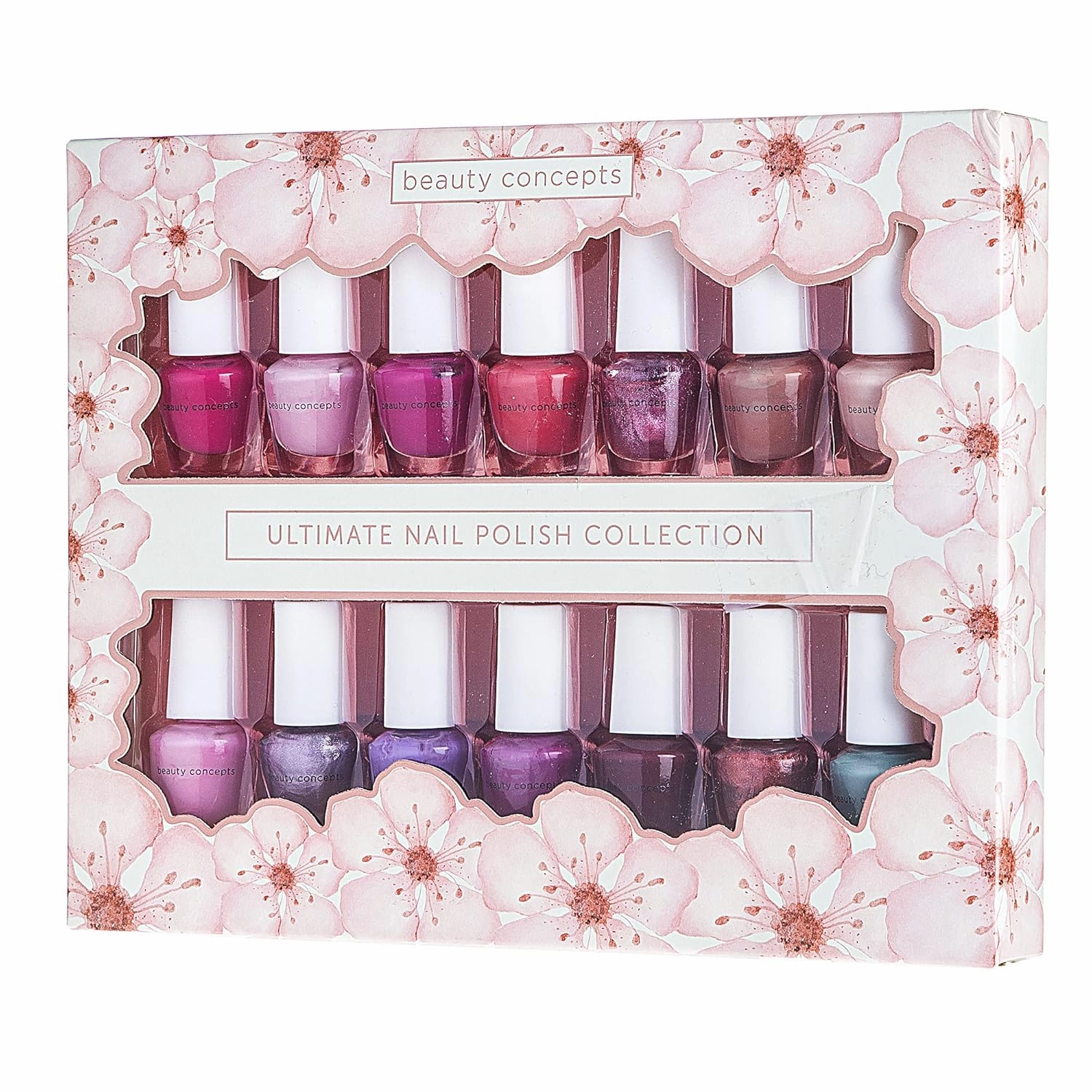 Beauty Concepts Nail Polish Set, Nail Polish Collection, Polish Kit for Fingernails and Toenails, 0.12 Fl Oz (Pack of 14), Sage Floral Box