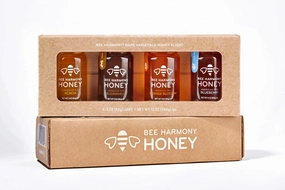 Bee Harmony Rare Varietals Honey Flight, Mini Honey Gift Set, 4 Jars, 3 OZ Each, Premium, Raw (Acacia, Buckwheat, Blueberry Blossom, Orange Blossom)