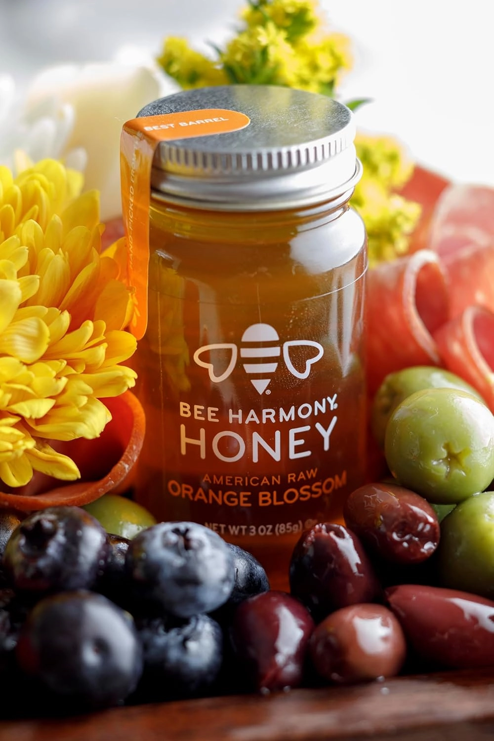 Bee Harmony Rare Varietals Honey Flight, Mini Honey Gift Set, 4 Jars, 3 OZ Each, Premium, Raw (Acacia, Buckwheat, Blueberry Blossom, Orange Blossom)