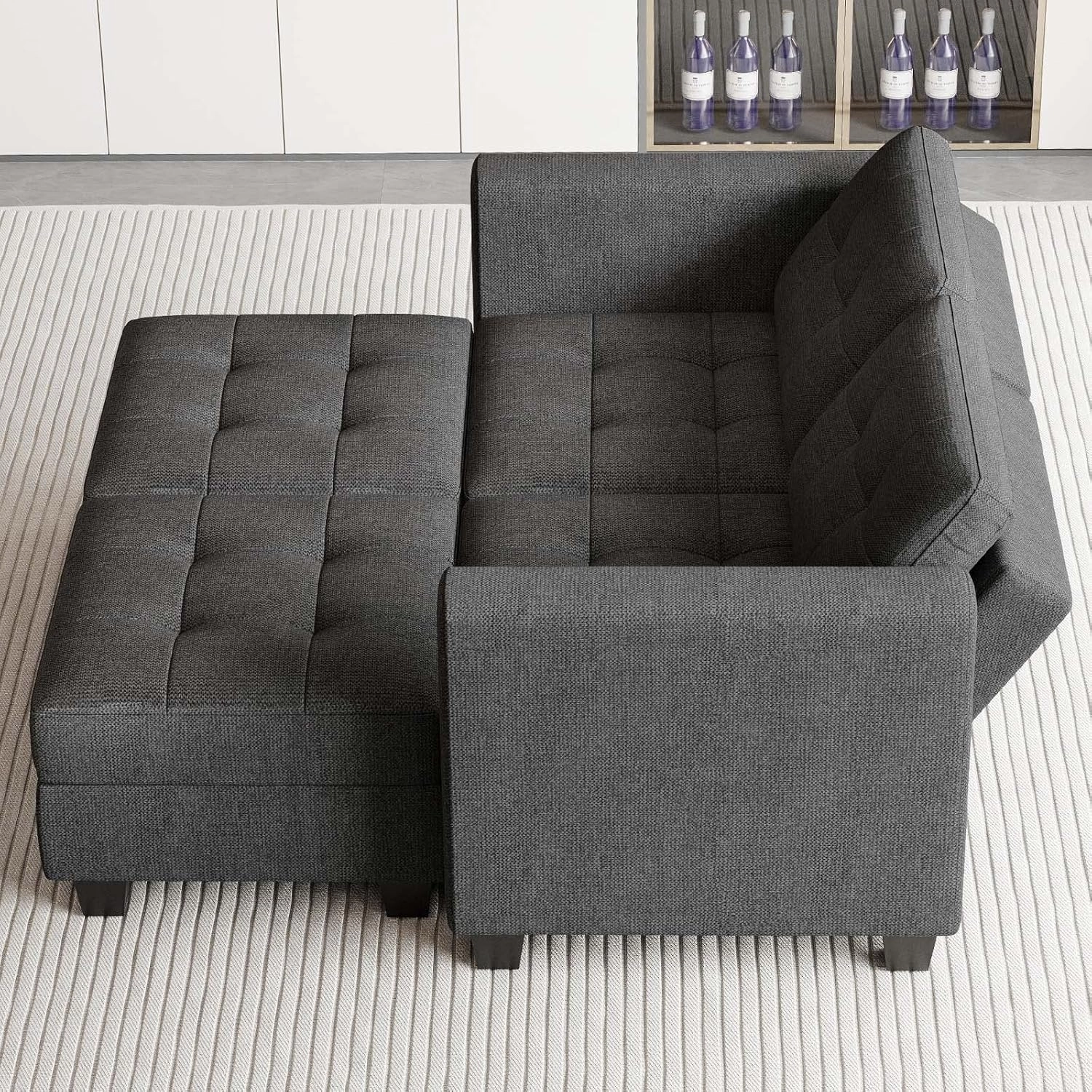 Belffin Modular Sectional Sofa with Storage Ottoman Modern Fabric L Shaped Couch with Chaise for Small Spaces Dark Grey