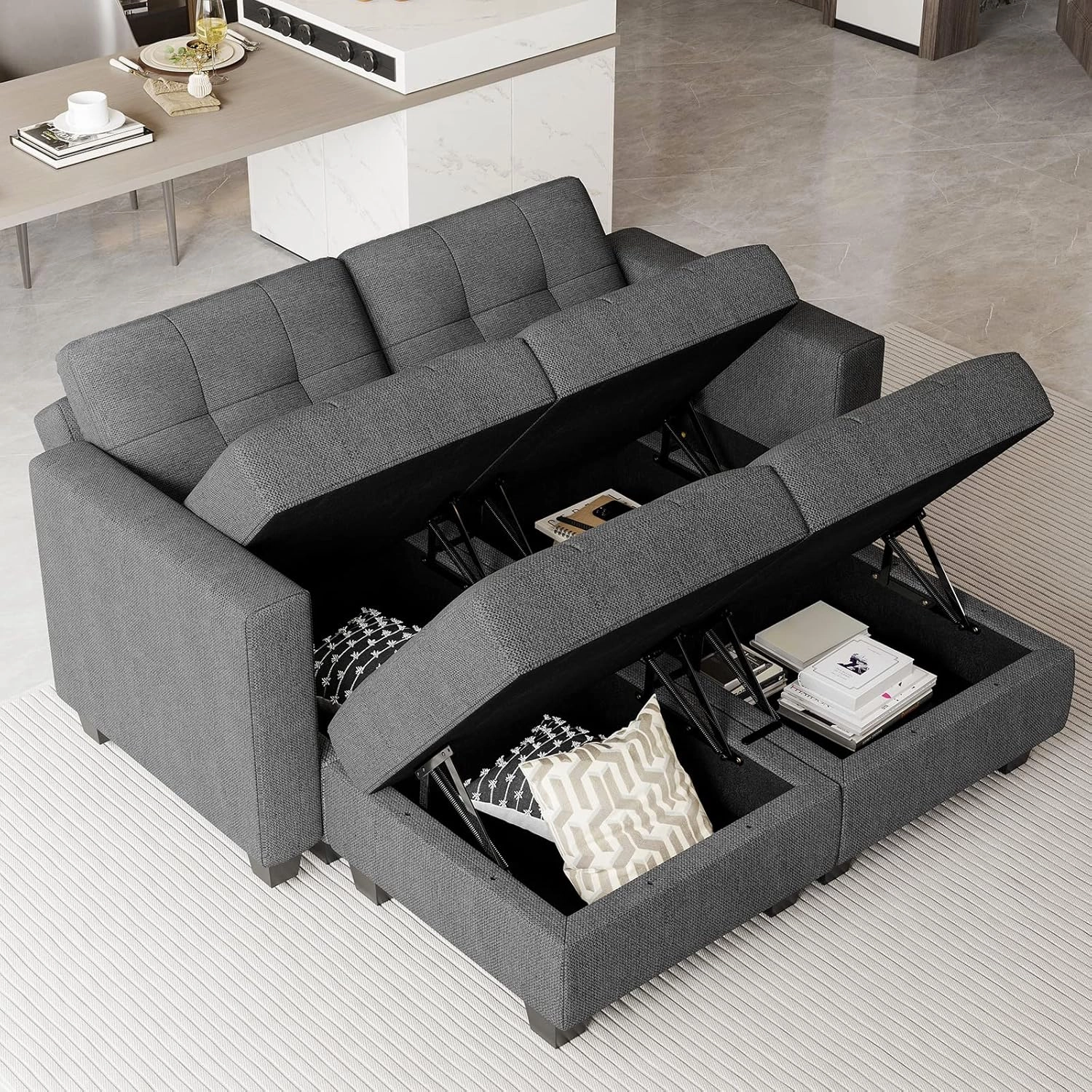 Belffin Modular Sectional Sofa with Storage Ottoman Modern Fabric L Shaped Couch with Chaise for Small Spaces Dark Grey
