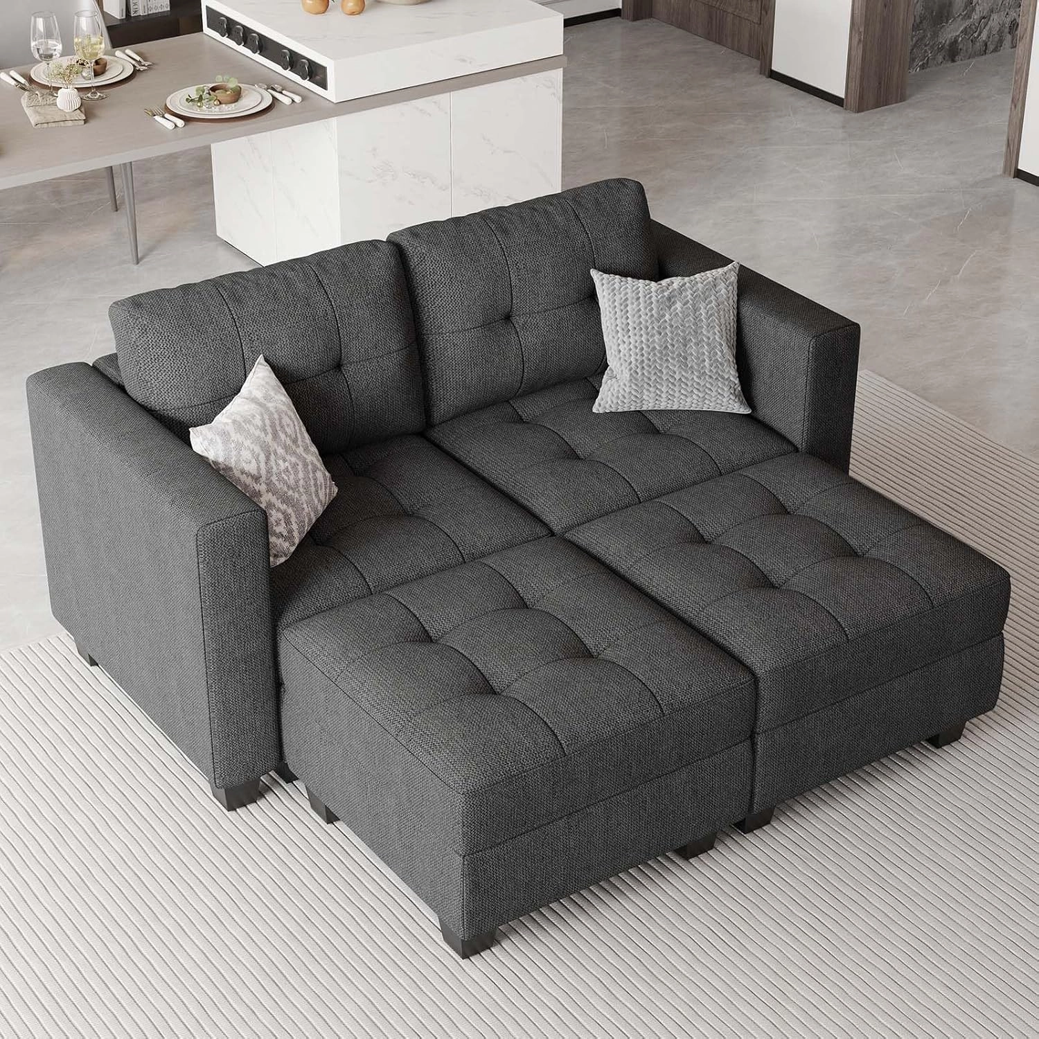 Belffin Modular Sectional Sofa with Storage Ottoman Modern Fabric L Shaped Couch with Chaise for Small Spaces Dark Grey