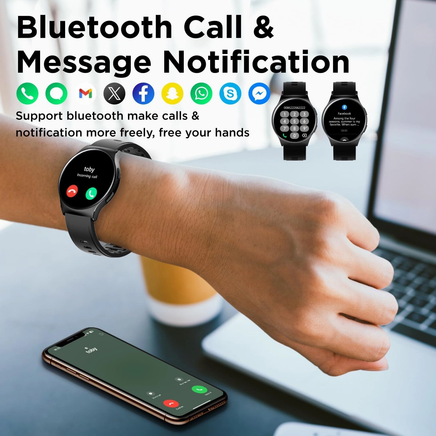 BENIO Smart Watch (Answer/Make Call), AI Watch Faces, 1.43" AMOLED with AOD, IP68 Waterproof Fitness Tracker, 24/7 Heart Rate/SpO2/Sleep Monitor/Stress, 110  Sports Modes, Compatible Android & iOS