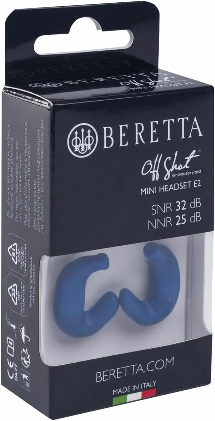 Beretta Mini Headset E2 32db SNR Soft Silicone Ergonomic Shooting Noise Protection Ear Plugs with Adjustable Cord & Soft Case