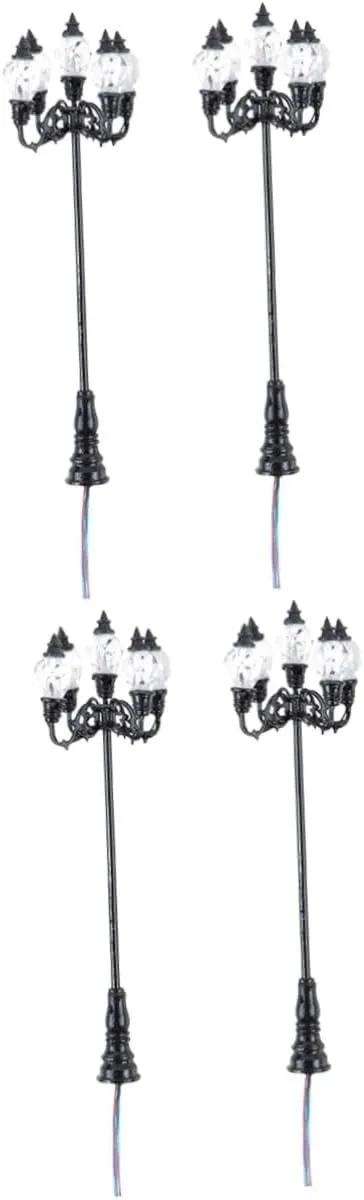 BESTonZON 4pcs Miniature Street Lamps for Dollhouse Decor Scale Village Street Lamp Decorative Mini Lights for Sand Table Warm Glow for Miniature Scenes