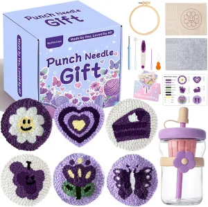 Betherioa Punch Needle Kits Adults Kids Beginner, 6 Pcs DIY Embroidery Handicraft Kits for Women, Mom, Wife, Girl, Sister Bestie Birthday, Teacher Appreciation, Children's Day (with Flower Cup)
