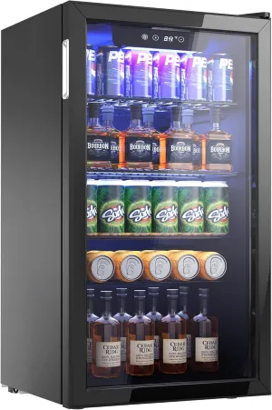 Beverage Refrigerator Cooler - 126 Can Mini Fridge with Glass Door for Soda Beer, Wine, Beverage Cooler for Home, Office, Bar with Adjustable Removable Shelves, Black