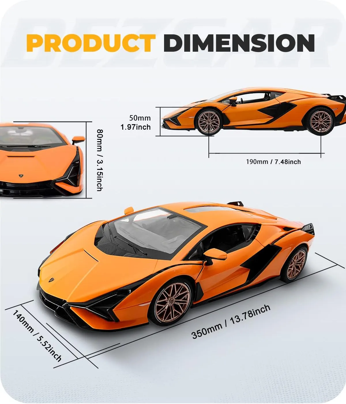 BEZGAR Remote Control Car - 1:14 Lambo Sián FKP 37 Electric Sport Racing Toy Car with Open Door, 2.4Ghz Licensed RC Car Series for Girls and Boys Age 8 9 10 11 12 Years Holiday Ideas Gift (Orange)