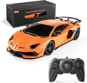 BEZGAR Remote Control Car Licensed RC Car, 1:24 Lambo Toy Car for Kids, Lambo Aventador SVJ Remote Control Model Car Electric Sport Racing Hobby Car for 3 4 5 Year Old Boy Birthday Gift (Orange)